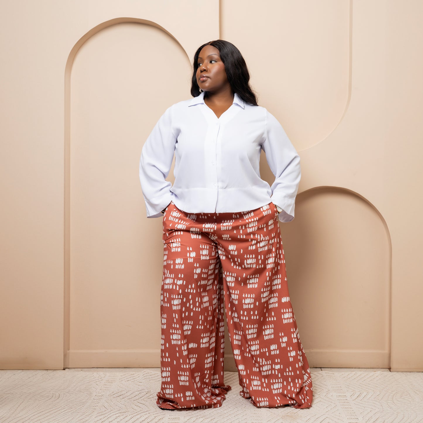 Long Sleeve Buttoned Blouse + Ultra Flowy Wide Leg Pants