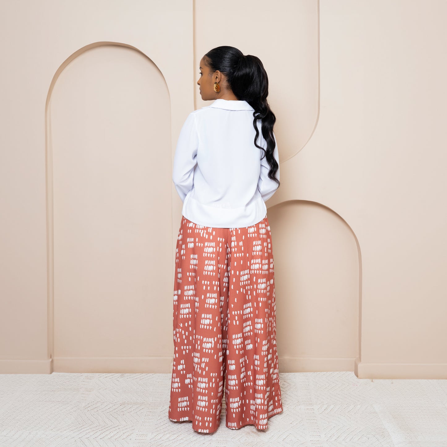 Long Sleeve Buttoned Blouse + Ultra Flowy Wide Leg Pants
