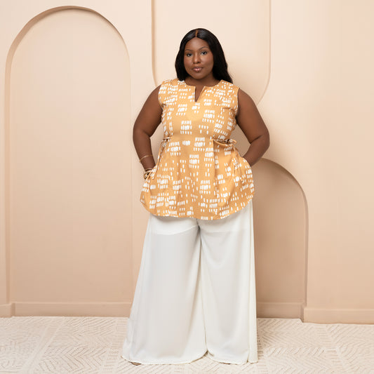 Nia Mustard Sleeveless Top with Side Ties + Ultra Flowy Wide Leg Pants