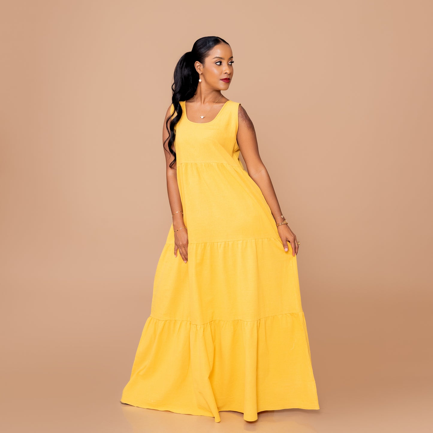 Tiered Sleeveless Maxi Dress – Sunshine Yellow