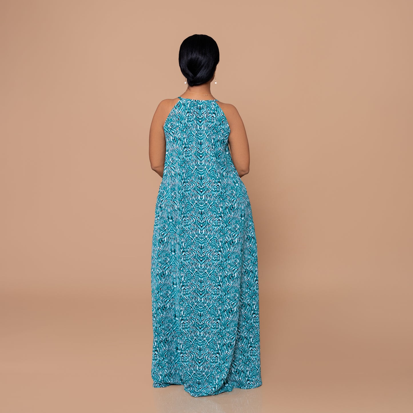 Sleeveless Maxi Dress - Turquoise Abstract Ripple