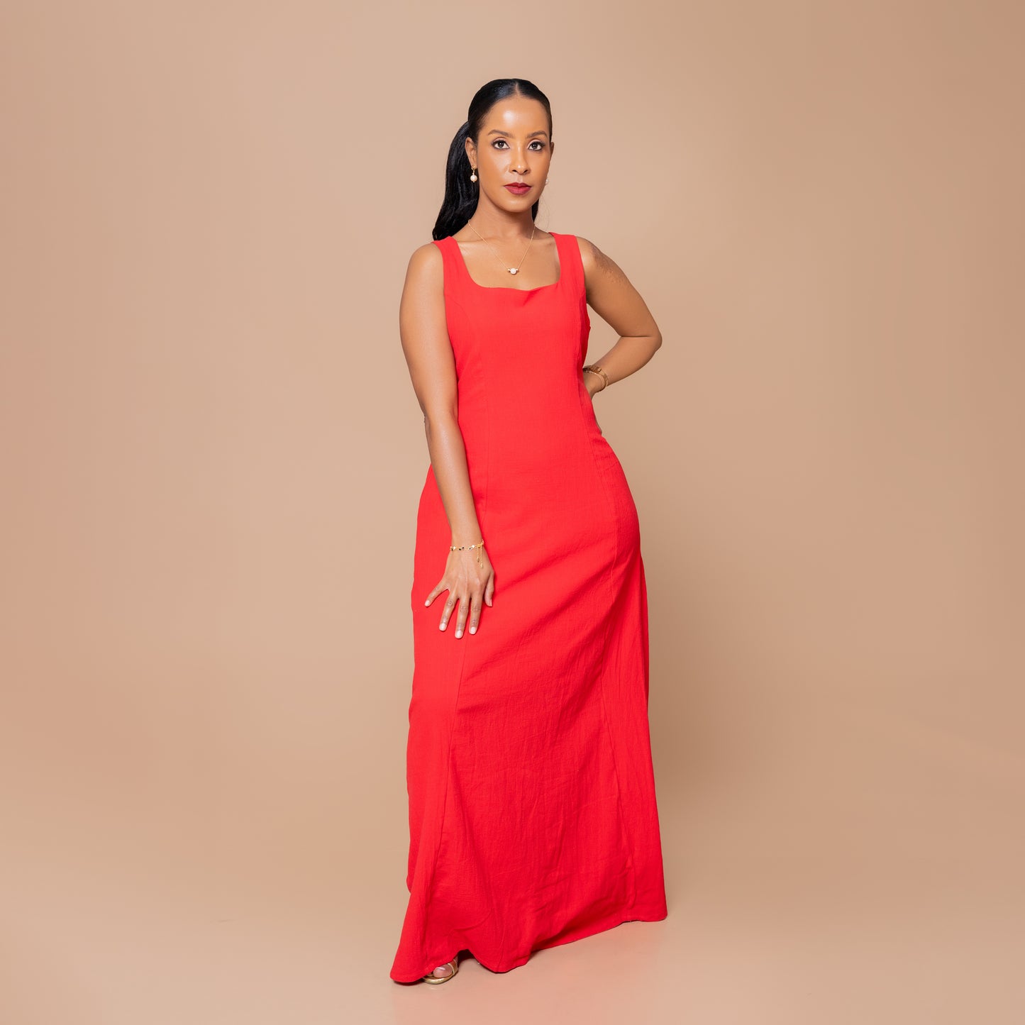 Square-Neck Maxi Dress - Crimson Red