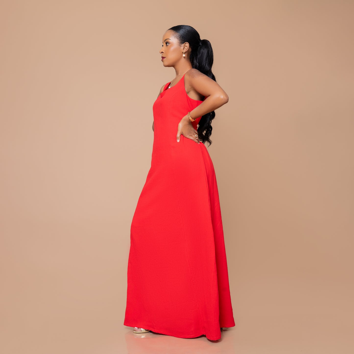 Square-Neck Maxi Dress - Crimson Red