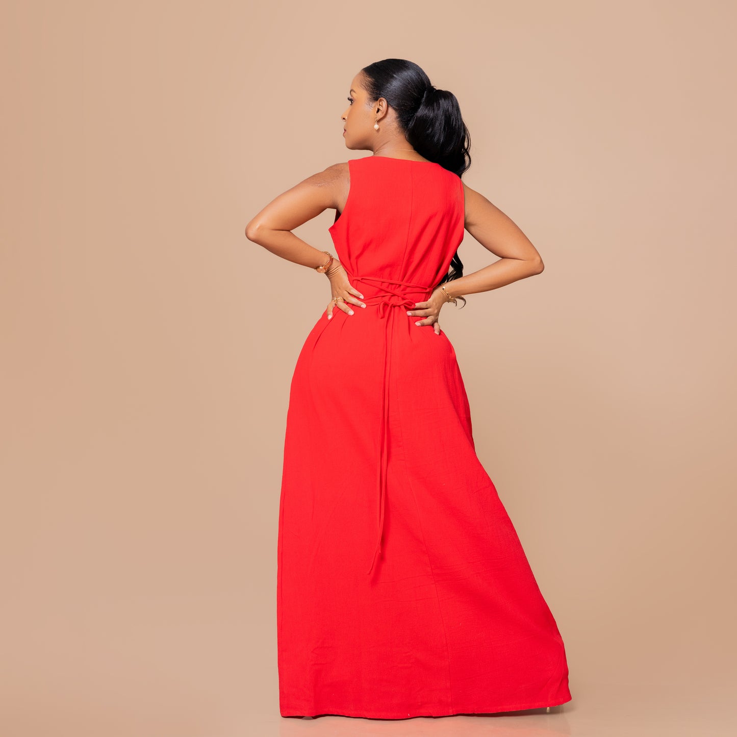 Square-Neck Maxi Dress - Crimson Red