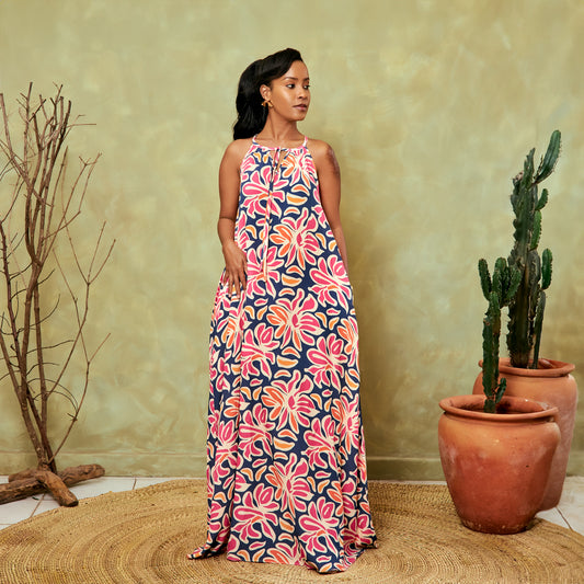 Nia Abstract Floral Sleeveless Maxi Dress - Multicolor