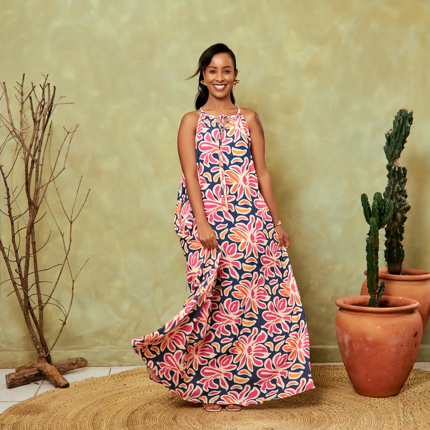 Nia Abstract Floral Sleeveless Maxi Dress - Multicolor