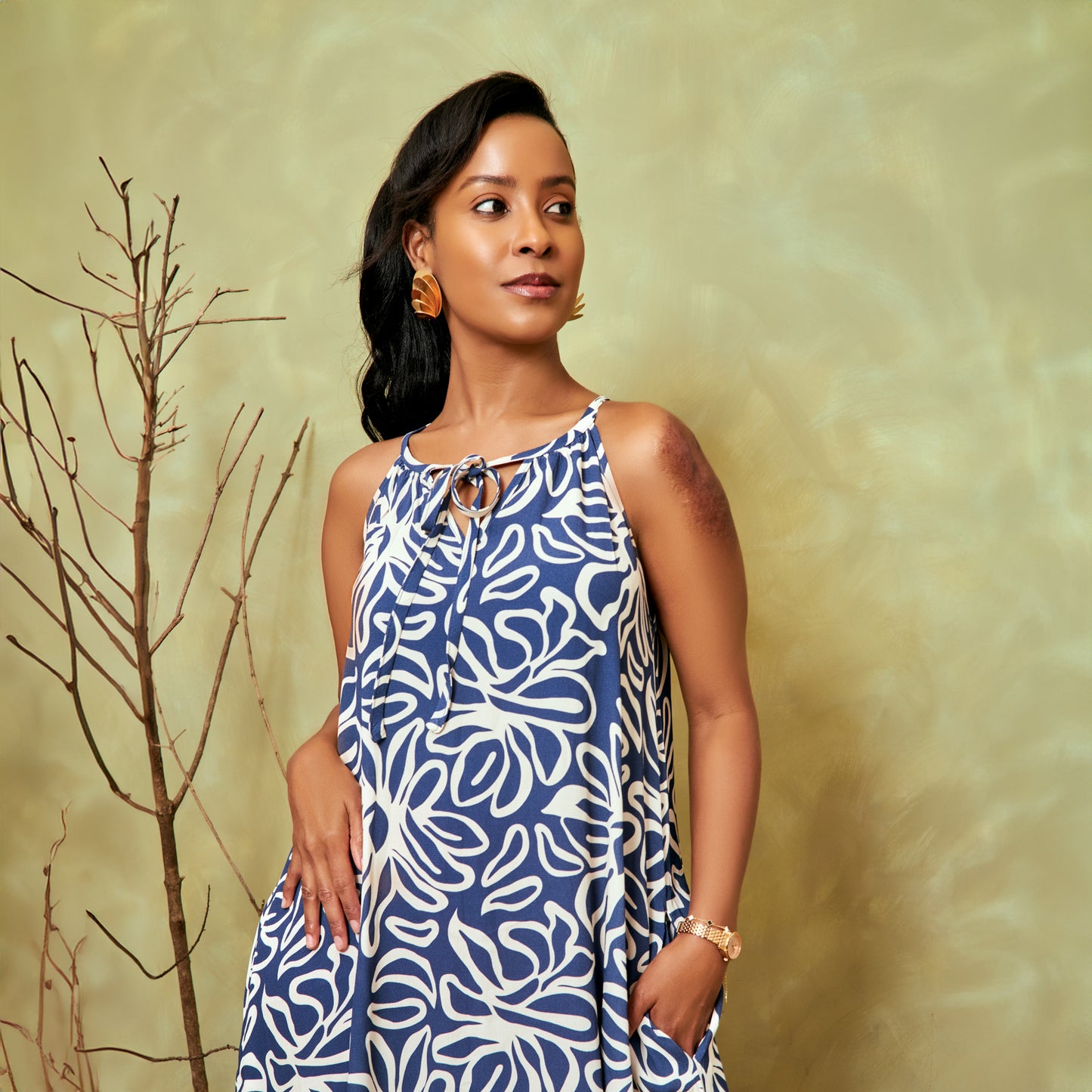 Nia Abstract Floral Sleeveless Maxi Dress - Indigo