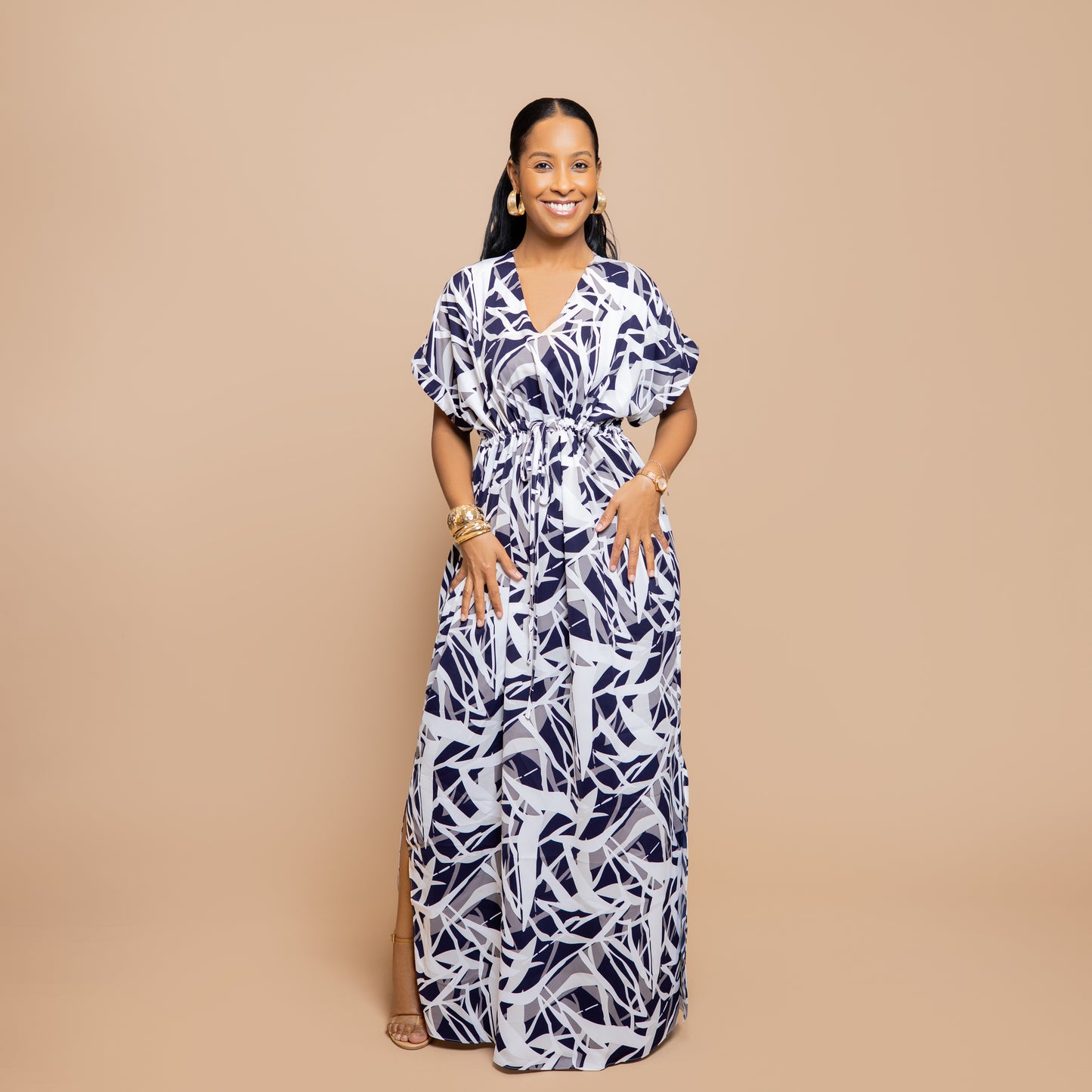 Drawstring Maxi Dress - Navy Blue