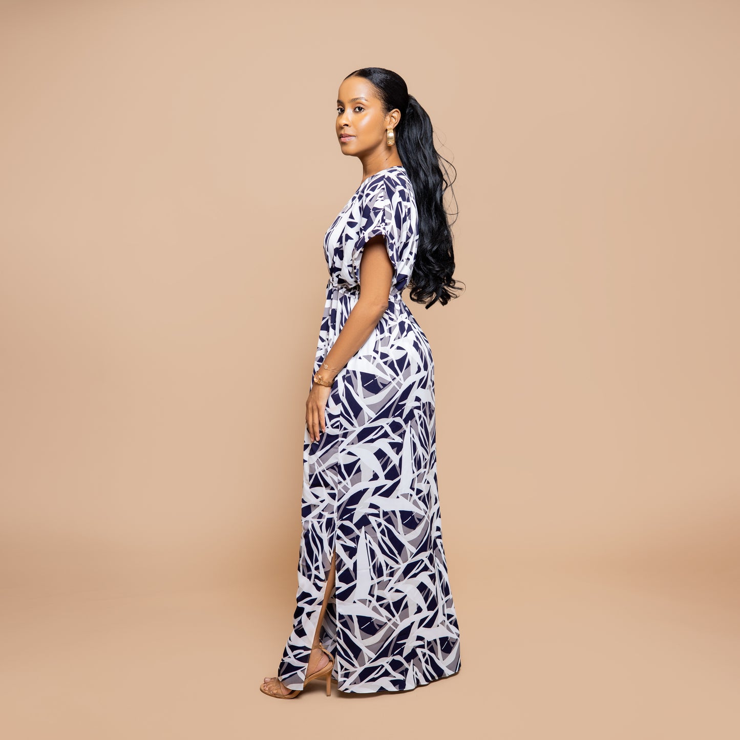 Drawstring Maxi Dress - Navy Blue