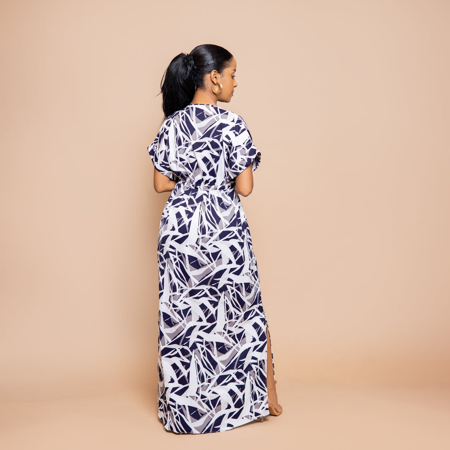 Drawstring Maxi Dress - Navy Blue