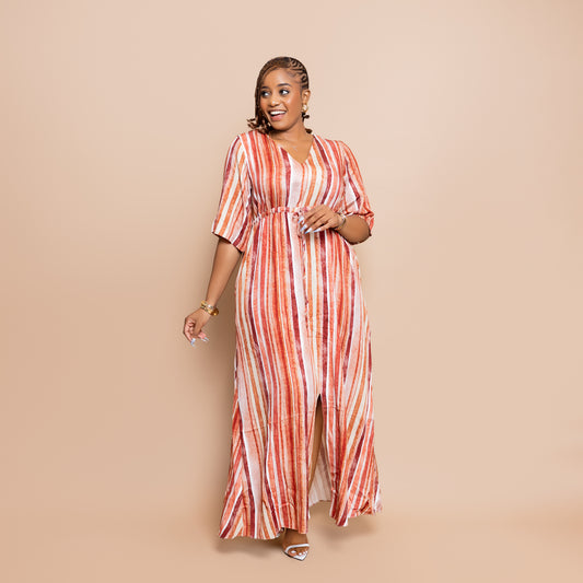 Nia Sunset Front Slit Maxi - Watercolor Stripe