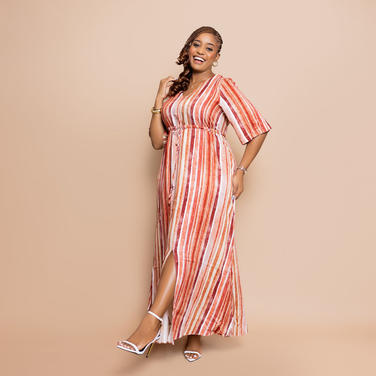 Nia Sunset Front Slit Maxi - Watercolor Stripe