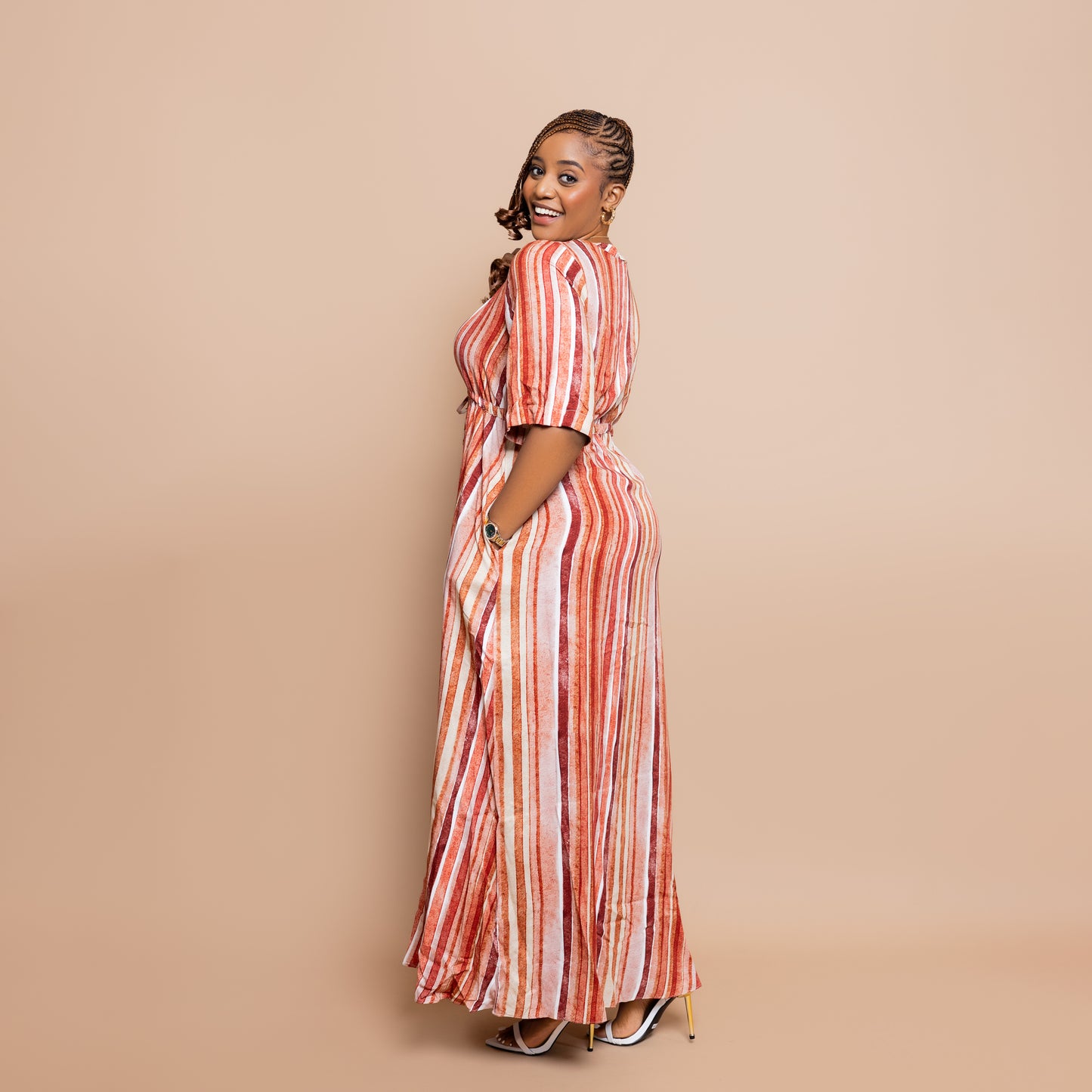 Nia Sunset Front Slit Maxi - Watercolor Stripe