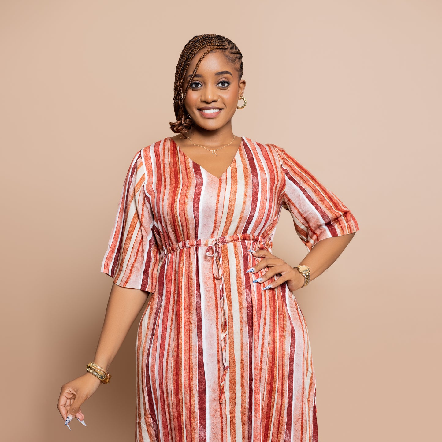 Nia Sunset Front Slit Maxi - Watercolor Stripe