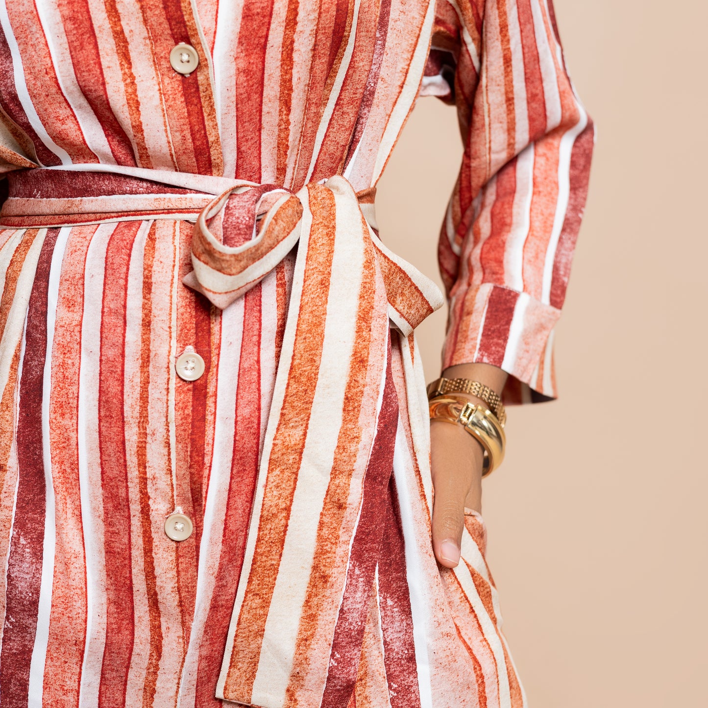 Nia Sunset Wide Leg Belted Jumpsuit - Watercolor Stripe