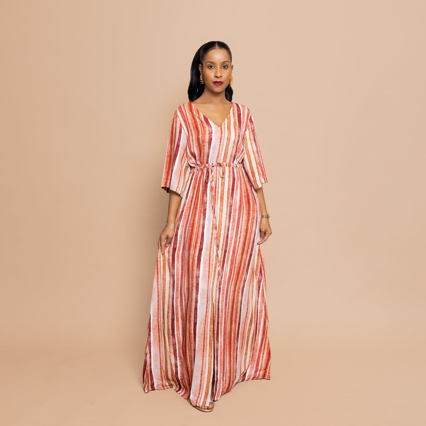 Nia Sunset Front Slit Maxi - Watercolor Stripe