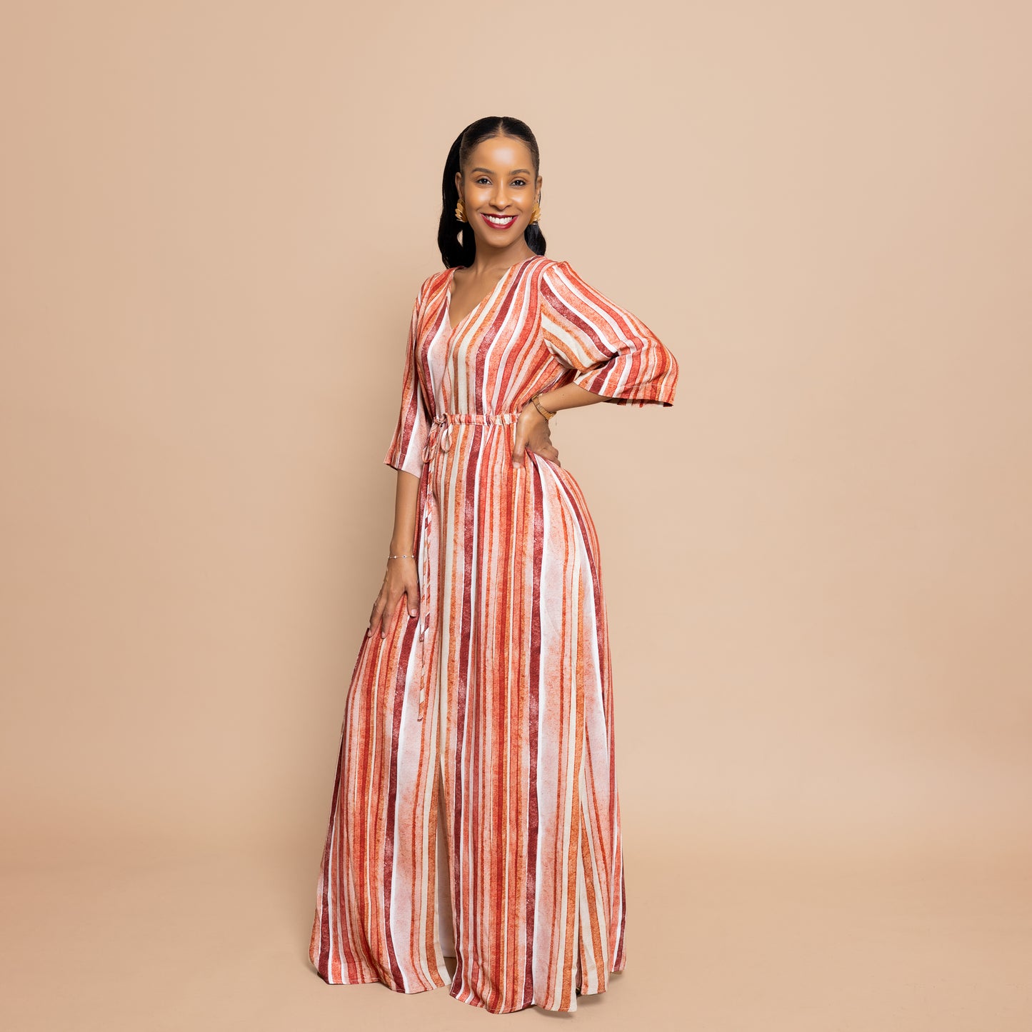 Nia Sunset Front Slit Maxi - Watercolor Stripe