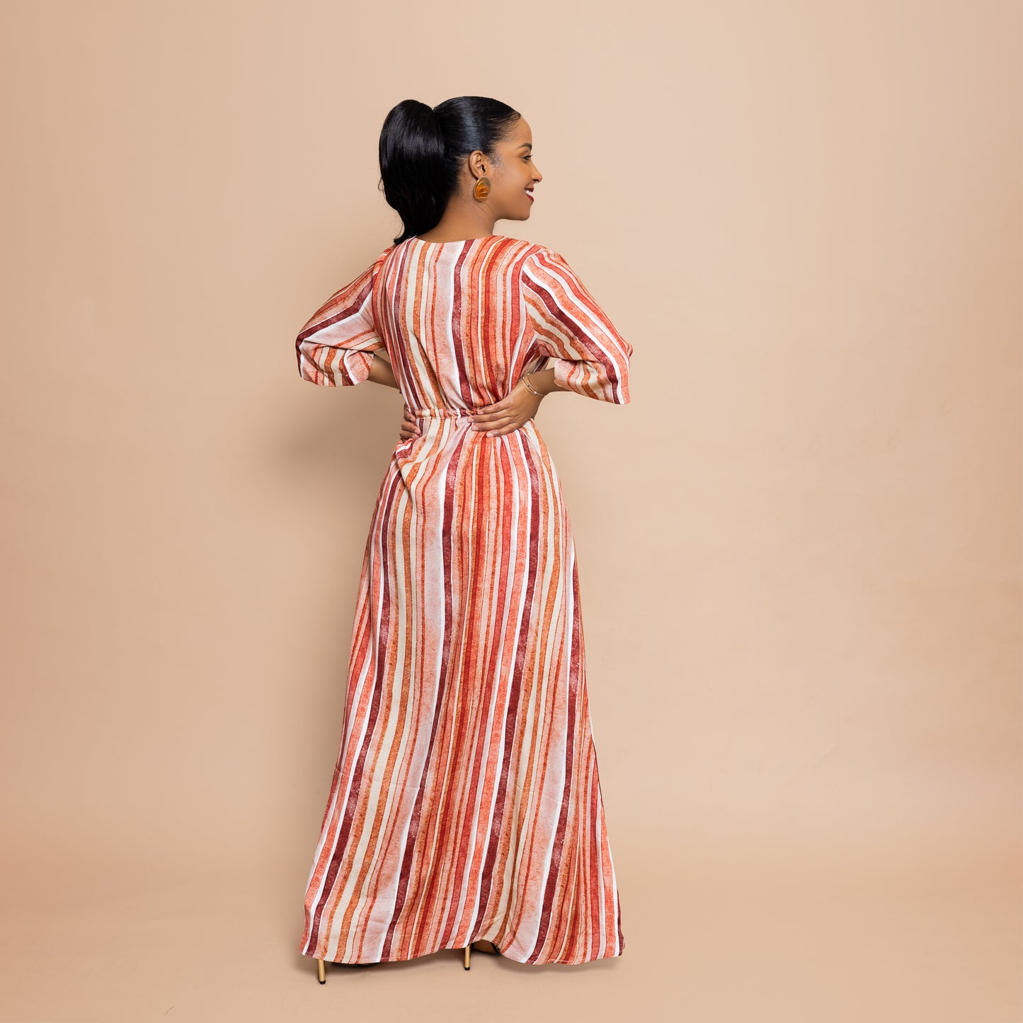Nia Sunset Front Slit Maxi - Watercolor Stripe