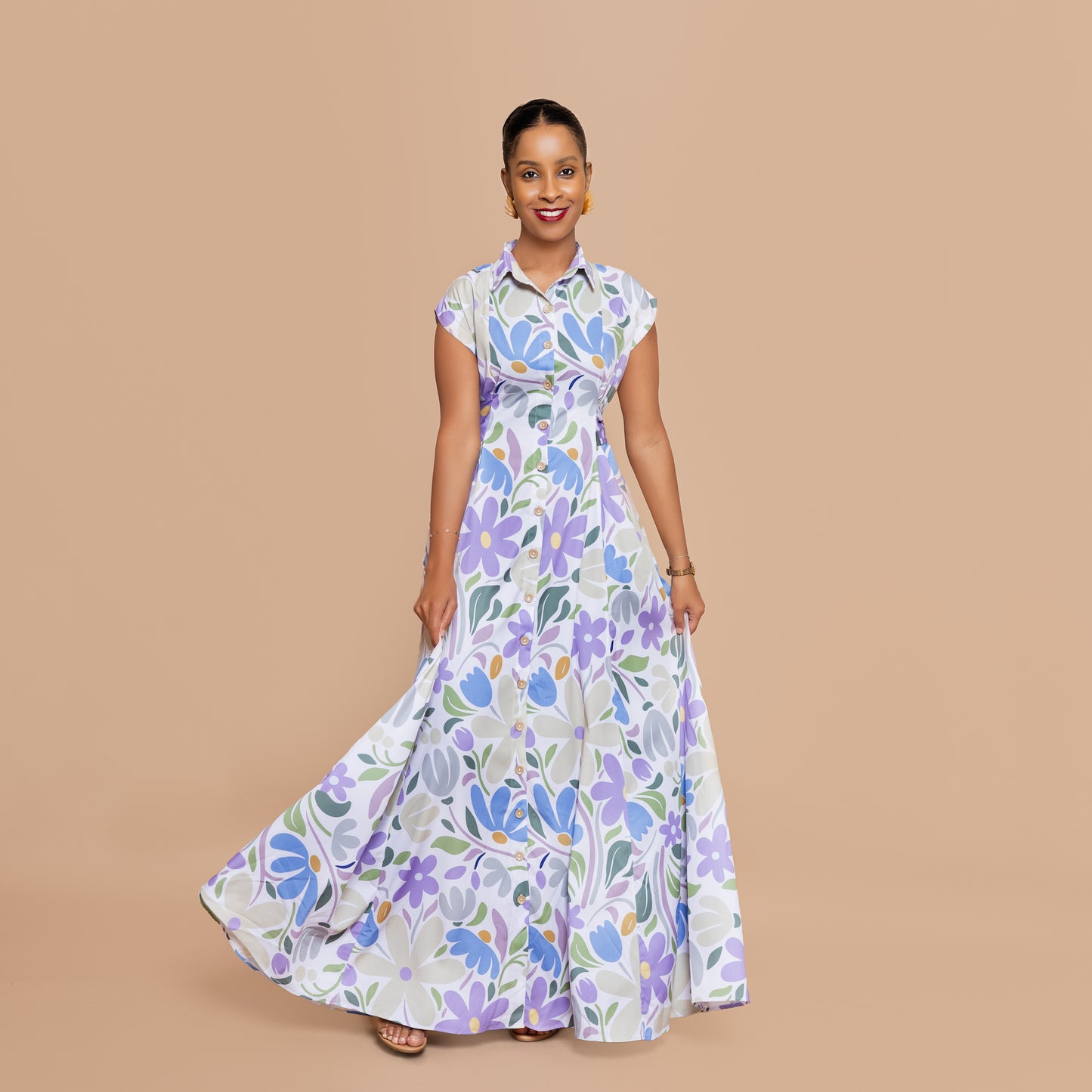 Nia Tie-Back Dress Maxi - Lavender Garden