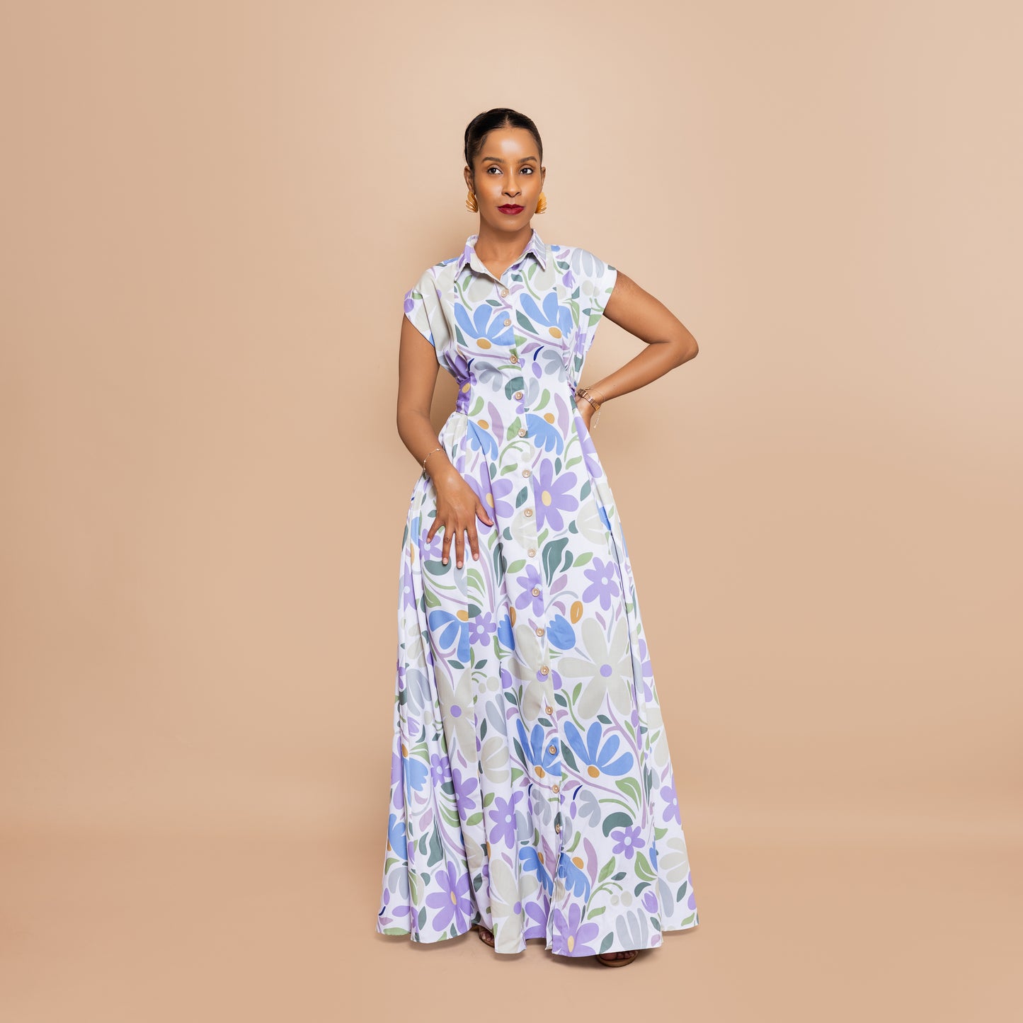 Nia Tie-Back Dress Maxi - Lavender Garden