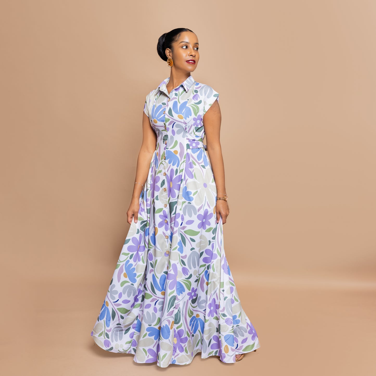 Nia Tie-Back Dress Maxi - Lavender Garden