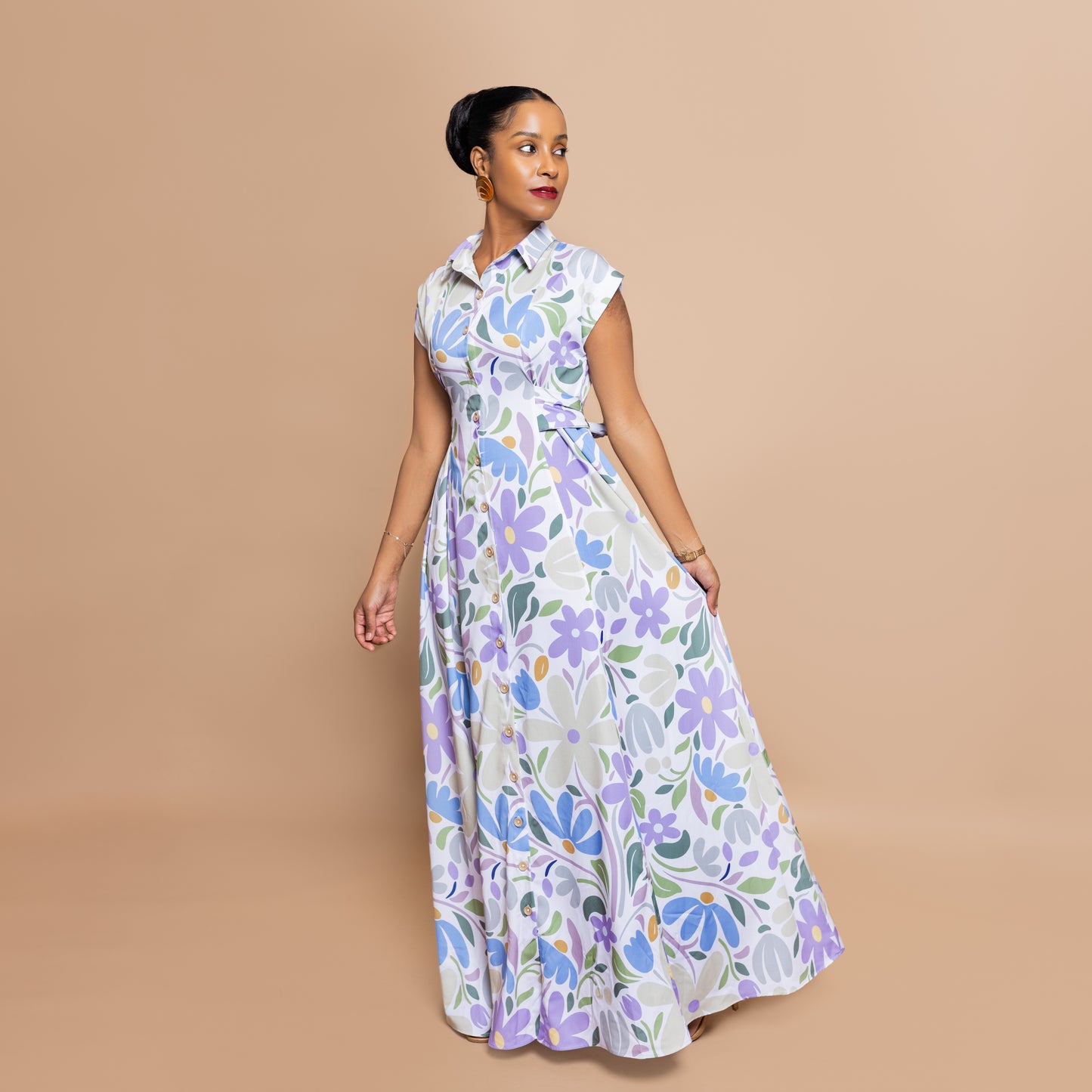 Nia Tie-Back Dress Maxi - Lavender Garden