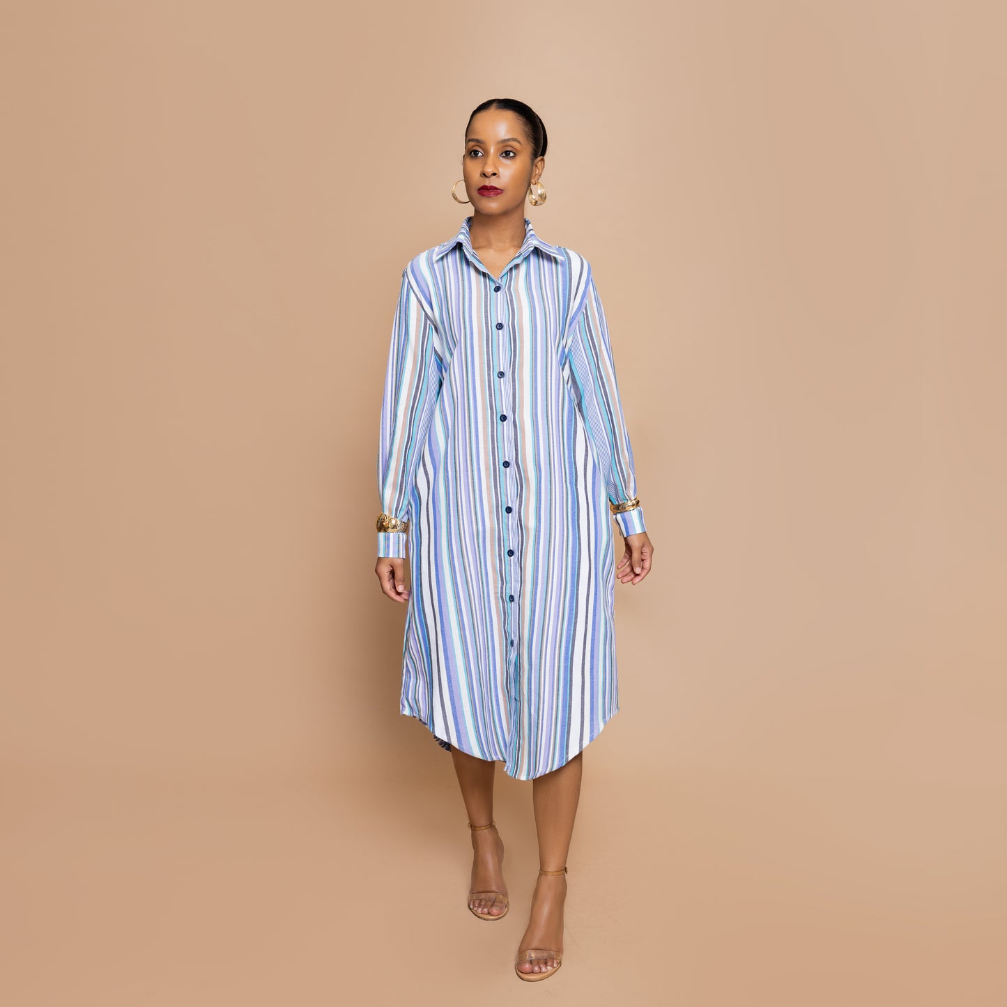 Button Down Midi-length Shirtdress - Candy Pastel Stripe