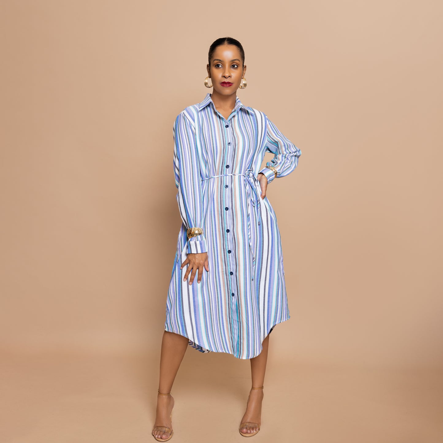 Button Down Midi-length Shirtdress - Candy Pastel Stripe