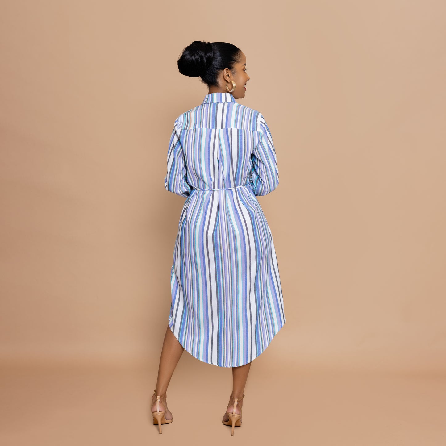 Button Down Midi-length Shirtdress - Candy Pastel Stripe