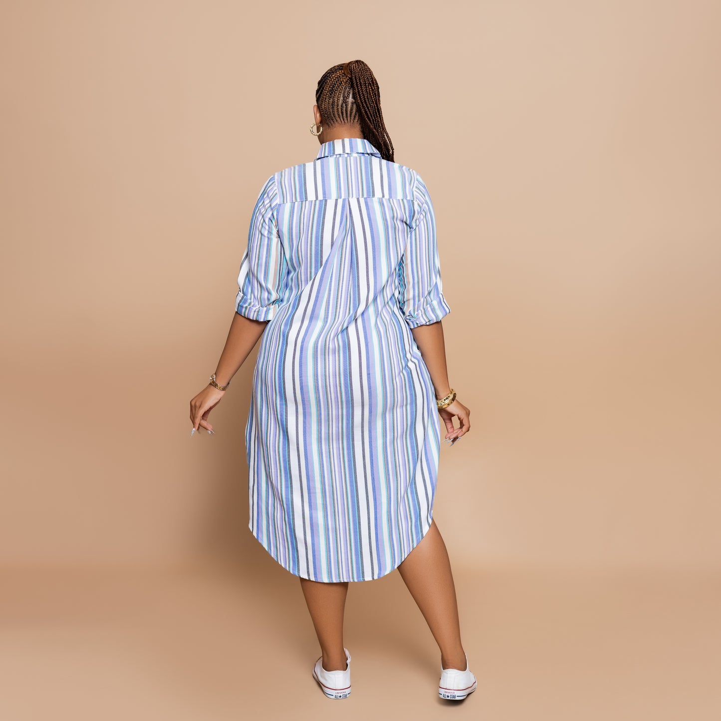 Button Down Midi-length Shirtdress - Candy Pastel Stripe