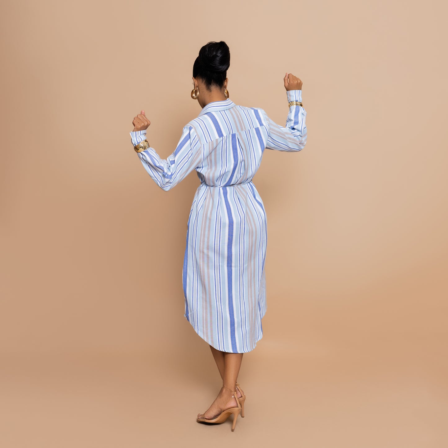 Button Down Midi-length Shirtdress - Powder Blue Stripe