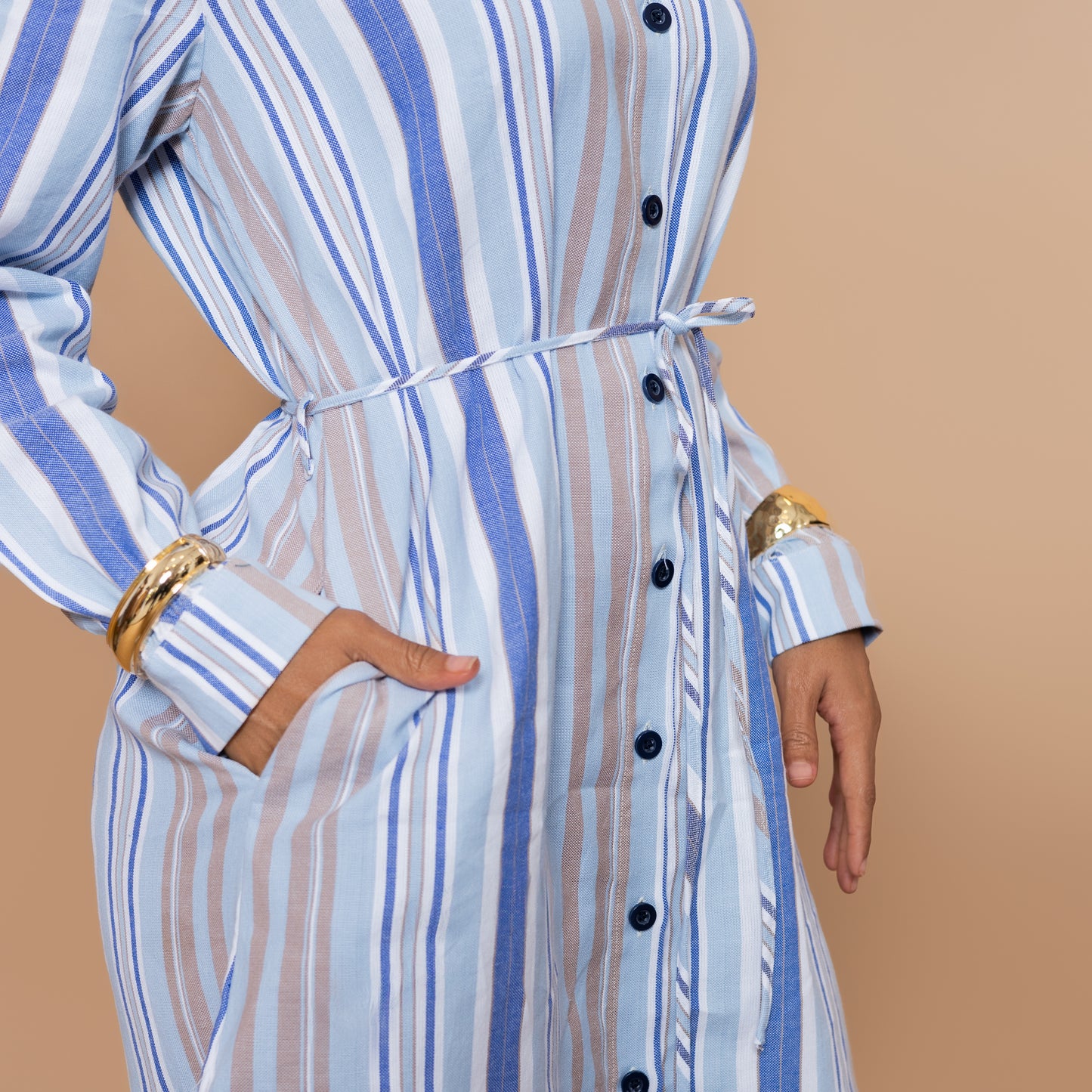 Button Down Midi-length Shirtdress - Powder Blue Stripe