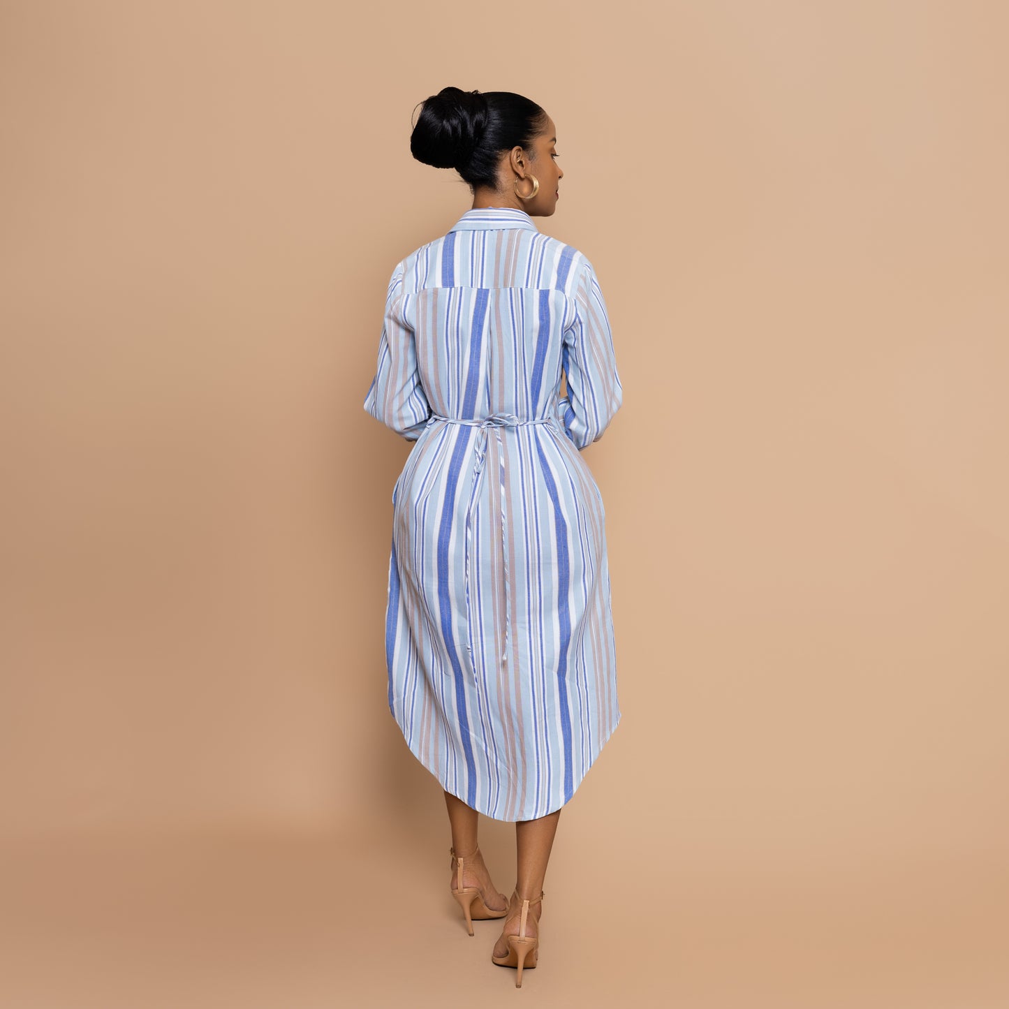 Button Down Midi-length Shirtdress - Powder Blue Stripe