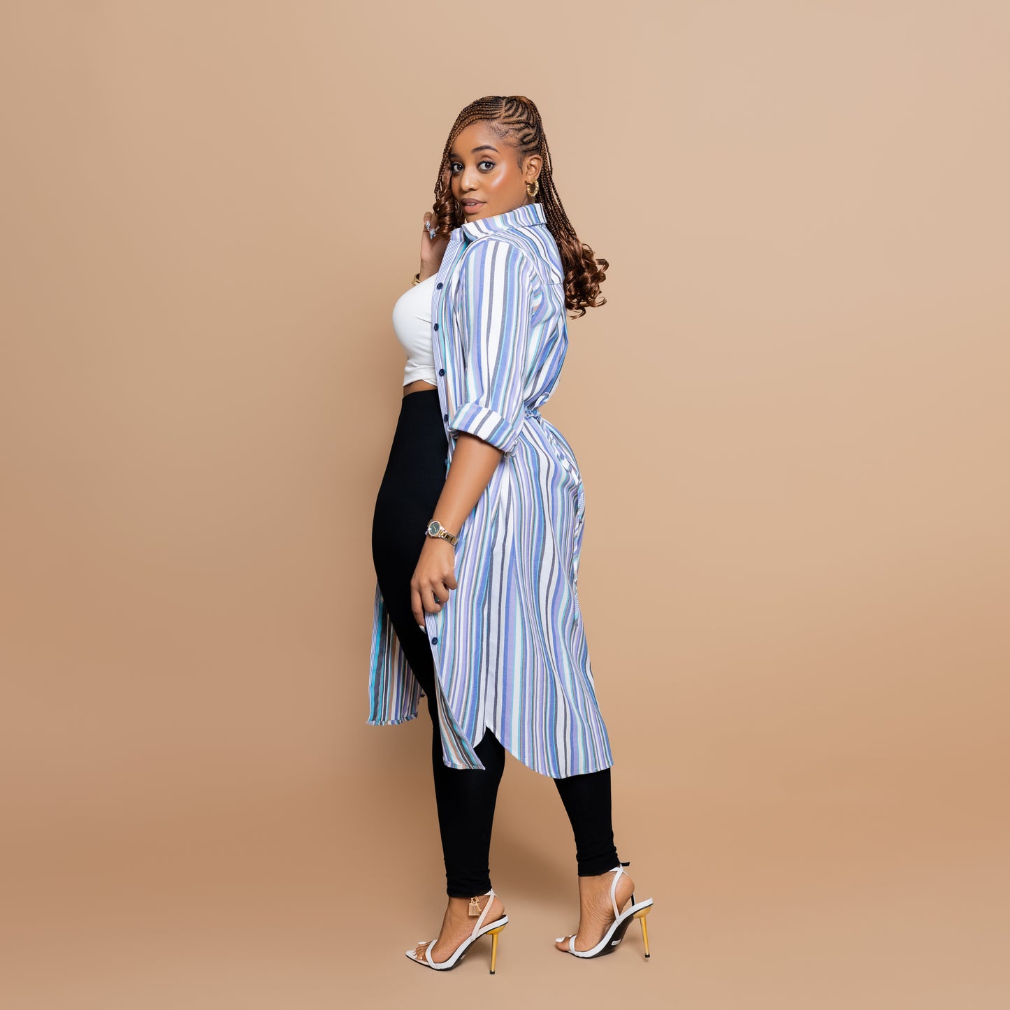 Button Down Midi-length Shirtdress - Candy Pastel Stripe