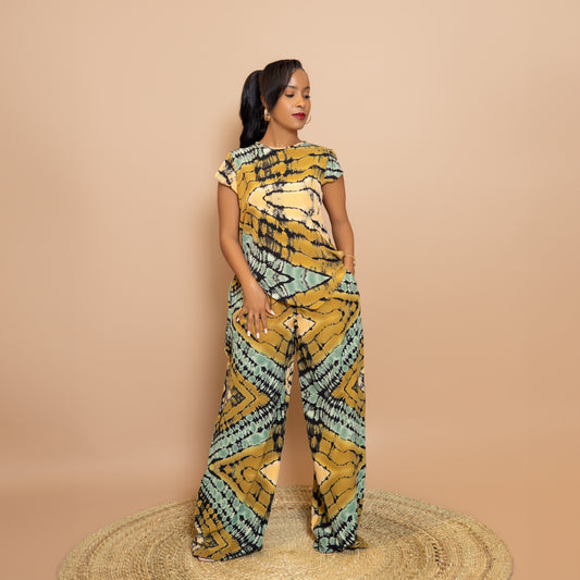Asymmetrical Short Sleeve Top & Palazzo Set