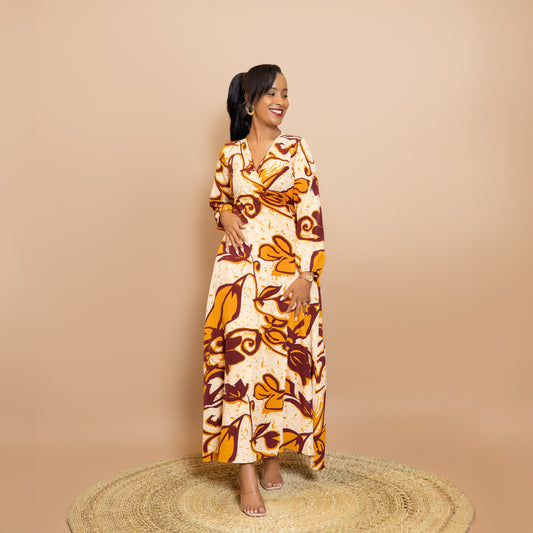 Maxi Wrap Dress - Purple/Mustard Print