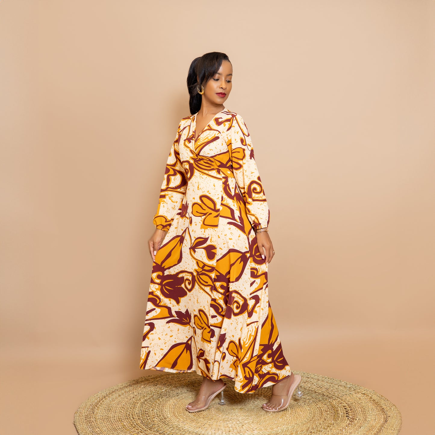 Maxi Wrap Dress - Purple/Mustard Print