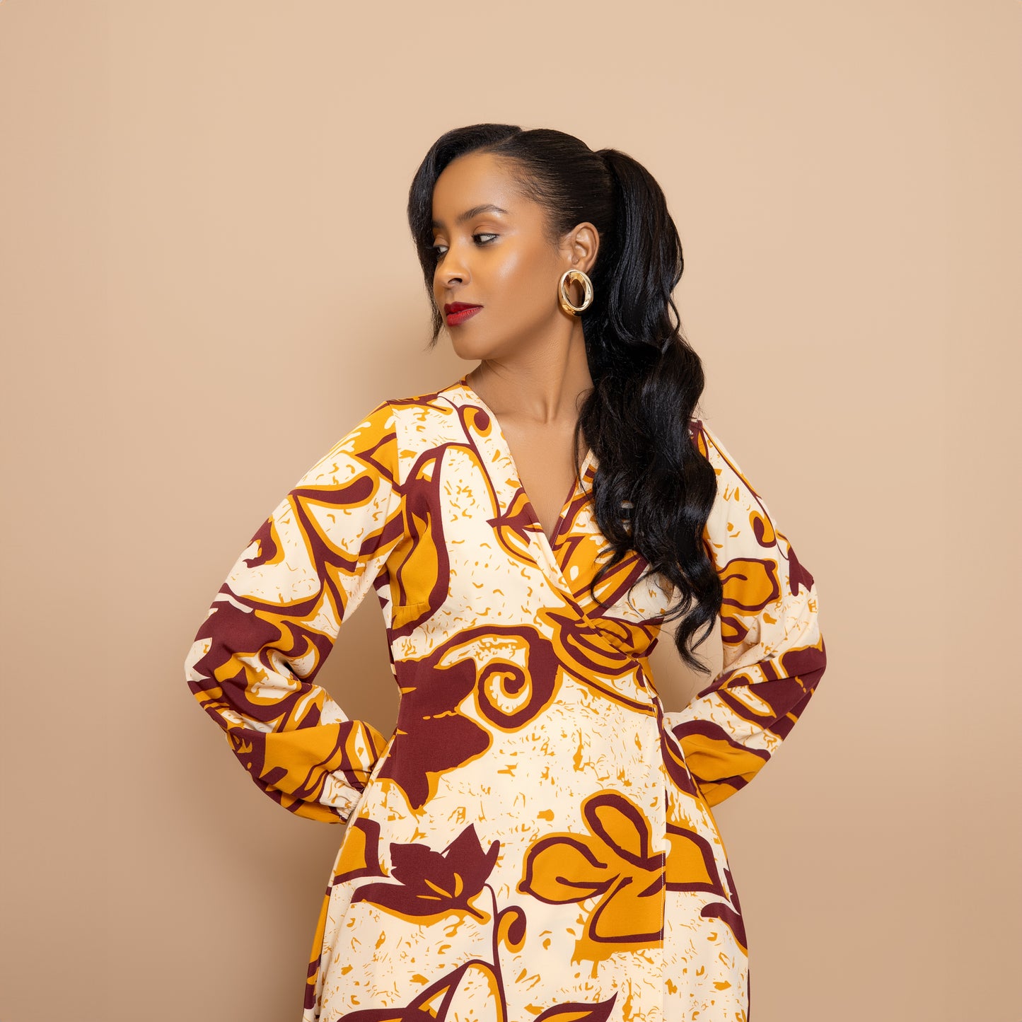 Maxi Wrap Dress - Purple/Mustard Print