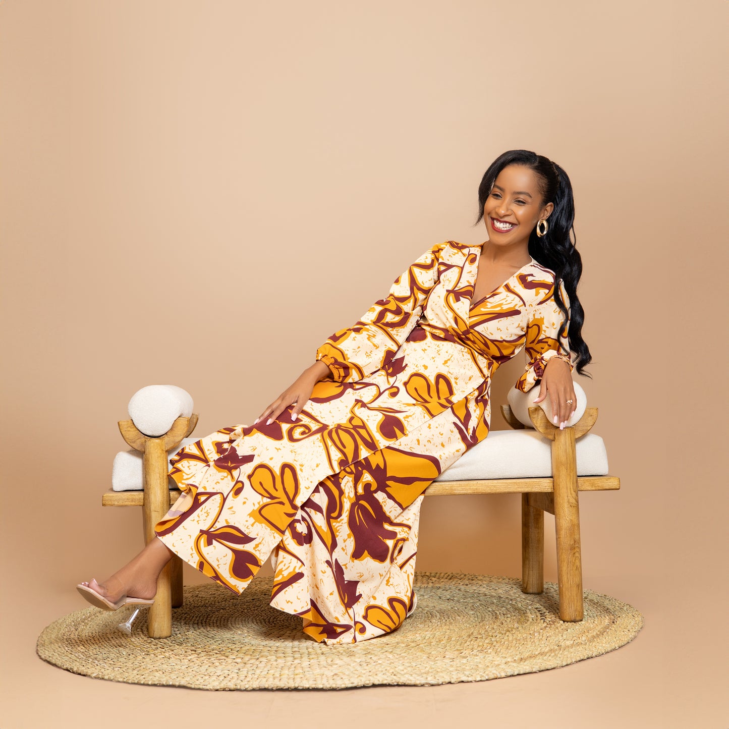 Maxi Wrap Dress - Purple/Mustard Print