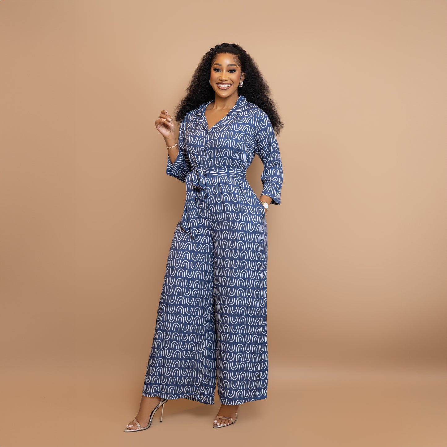 Nia Wide Leg Belted Jumpsuit - Blue