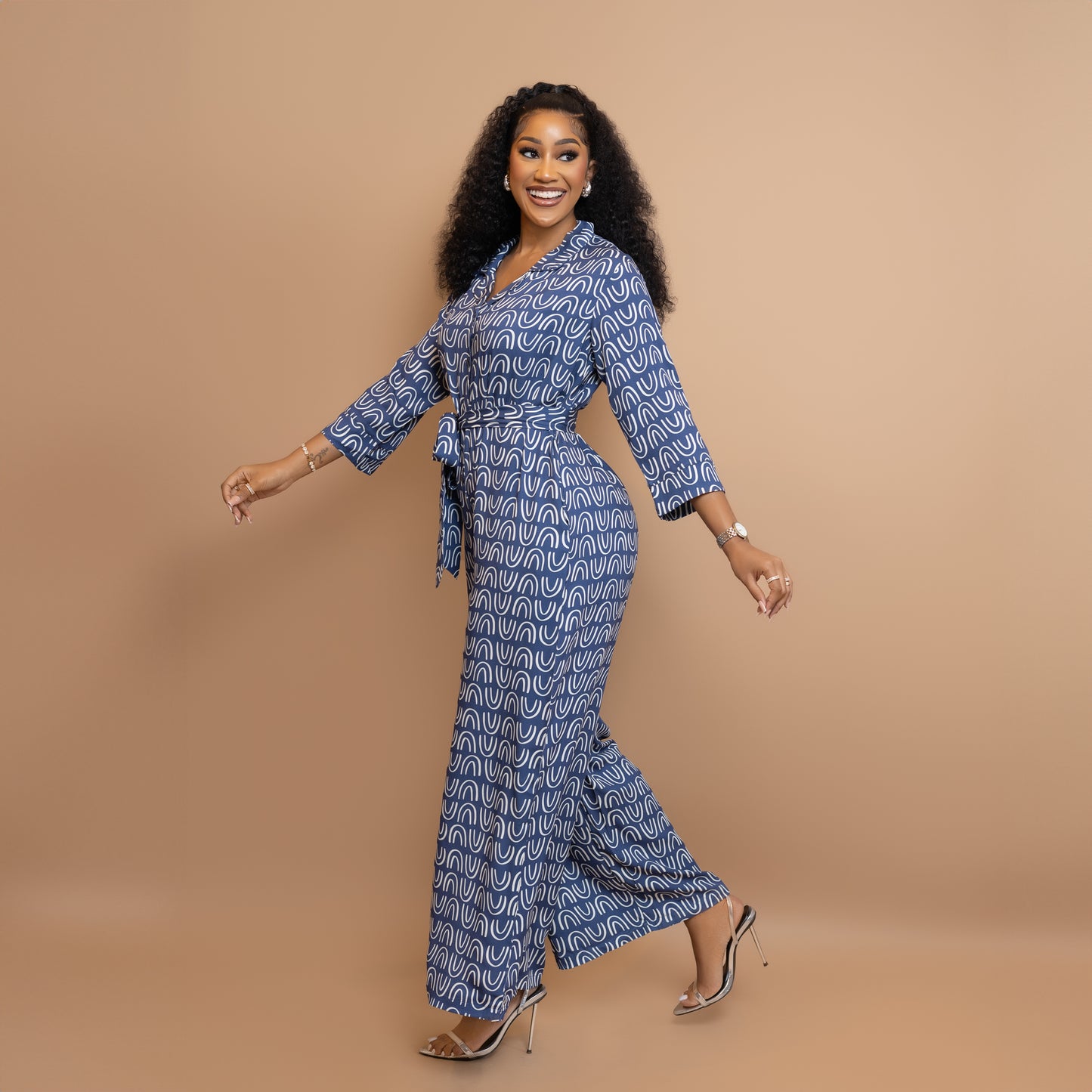 Nia Wide Leg Belted Jumpsuit - Blue
