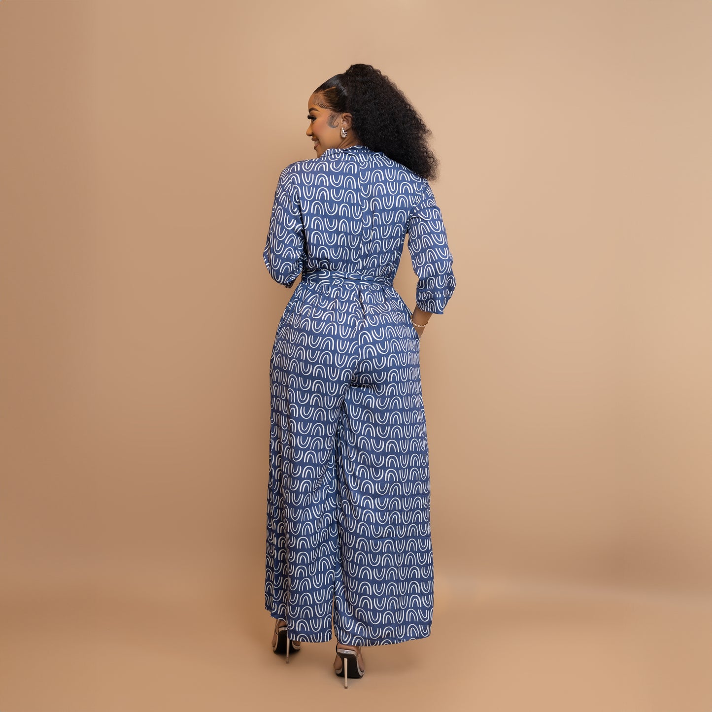 Nia Wide Leg Belted Jumpsuit - Blue