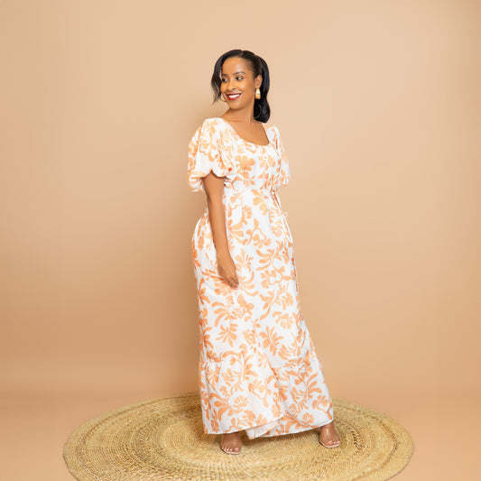 Mira Apricot Midi Floral Maxi Dress