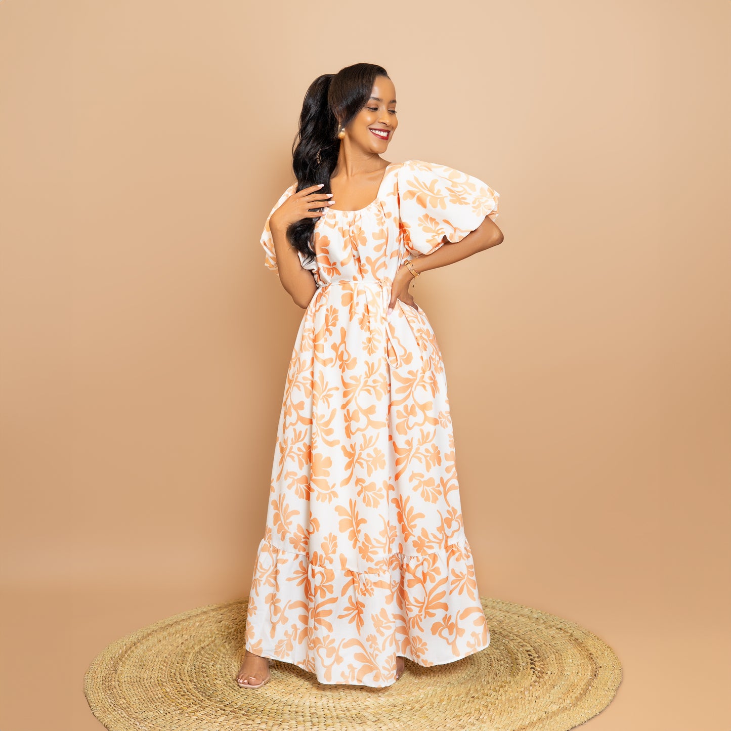 Mira Apricot Midi Floral Maxi Dress