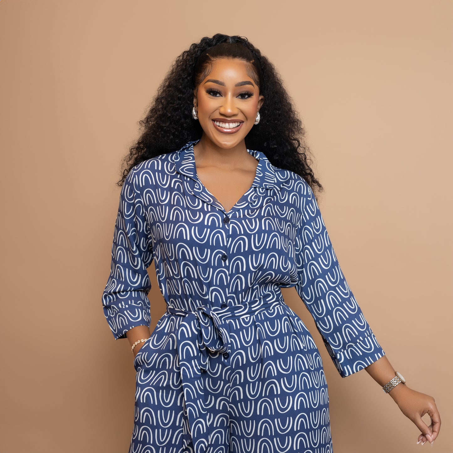 Nia Wide Leg Belted Jumpsuit - Blue