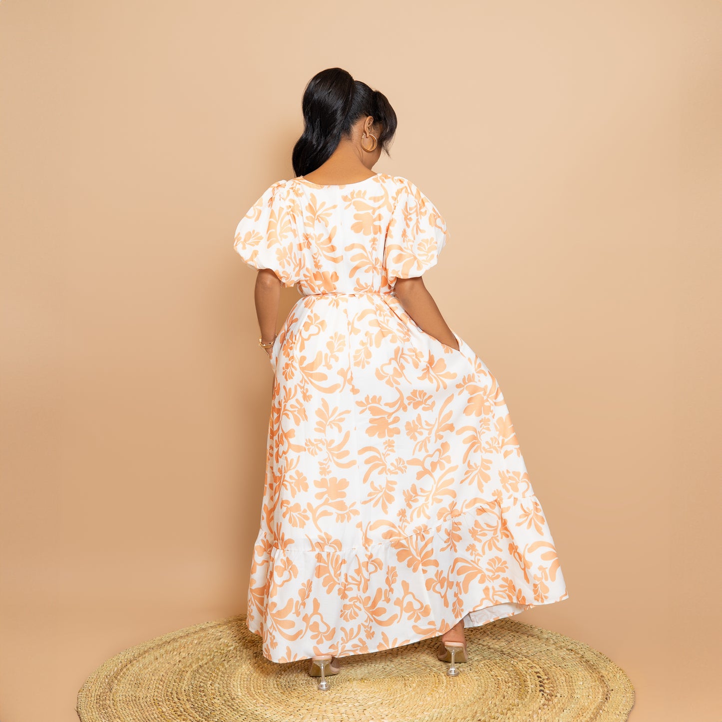 Mira Apricot Midi Floral Maxi Dress