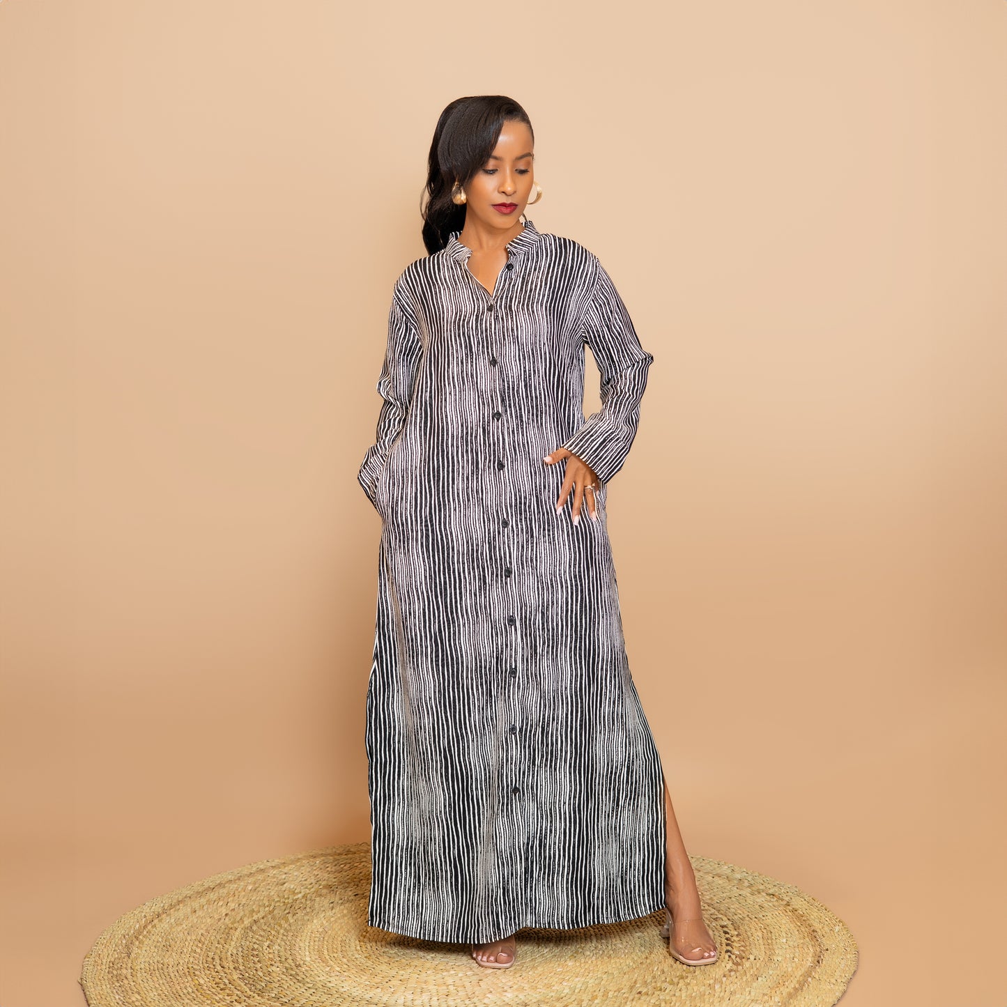 Black and White Stripped Shirt-Dress