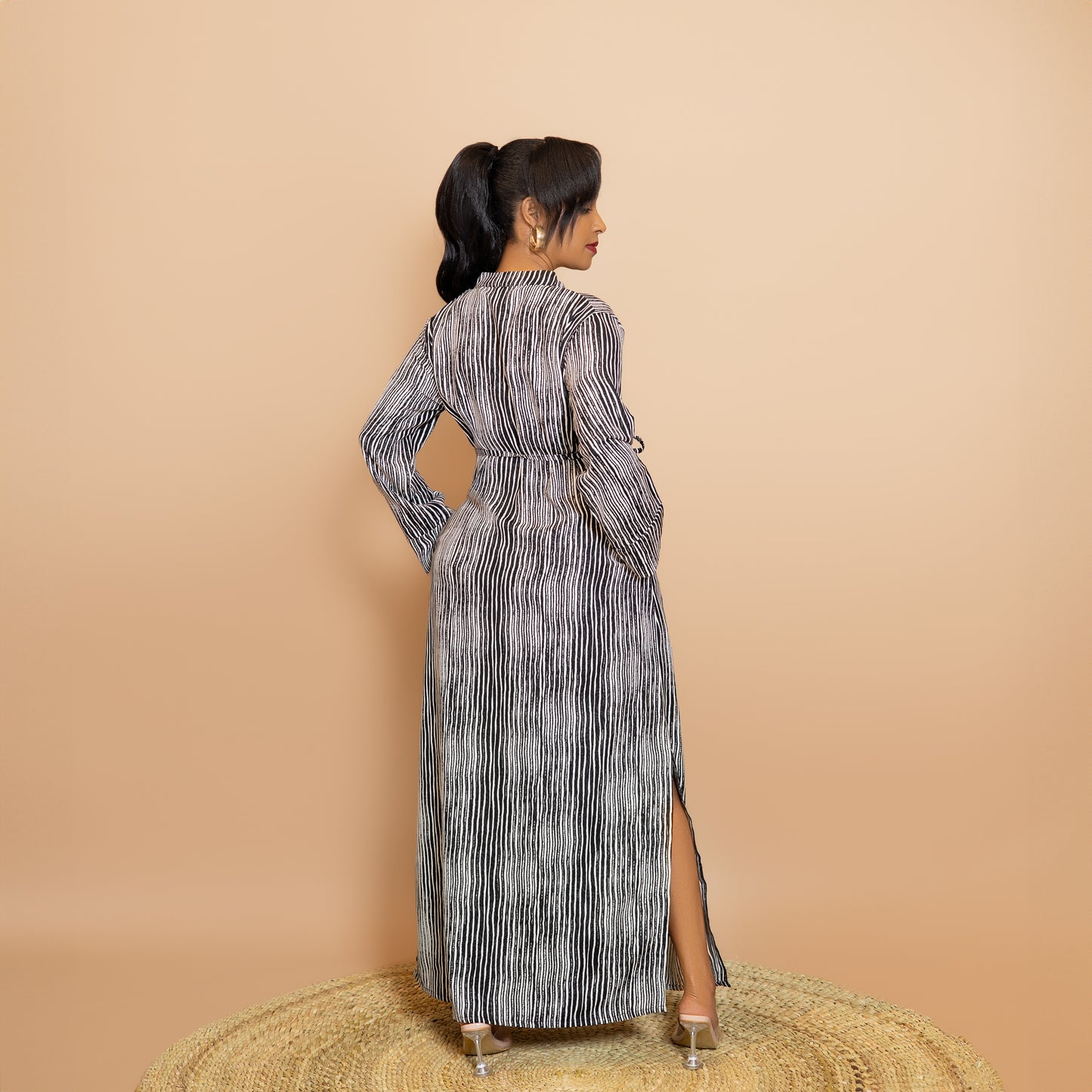 Black and White Stripped Shirt-Dress
