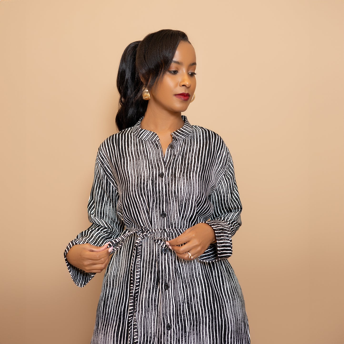 Black and White Stripped Shirt-Dress