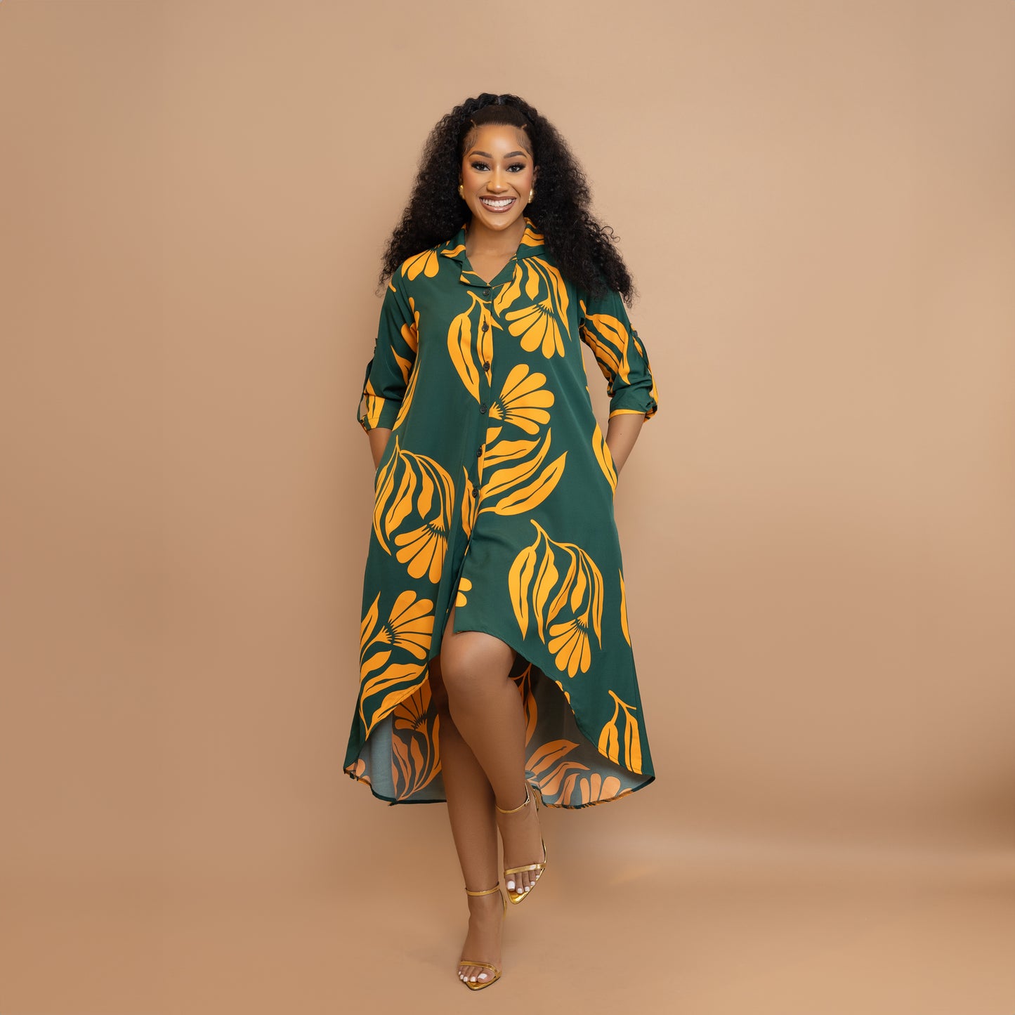 Green/Yellow Floral High Low Maxi dress